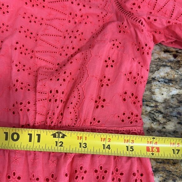 J. Crew Eyelet Embroidery Flutter-Hem Dress In Coral Color Size 8 - Picture 12 of 13